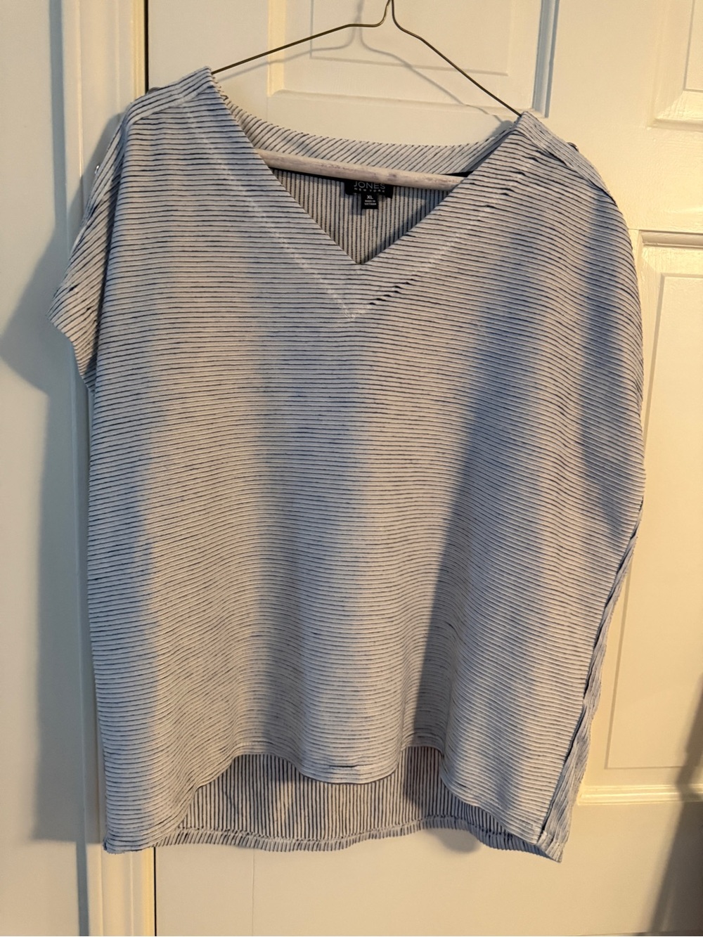 LOFT Light Blue and White Striped V-Neck Tunic